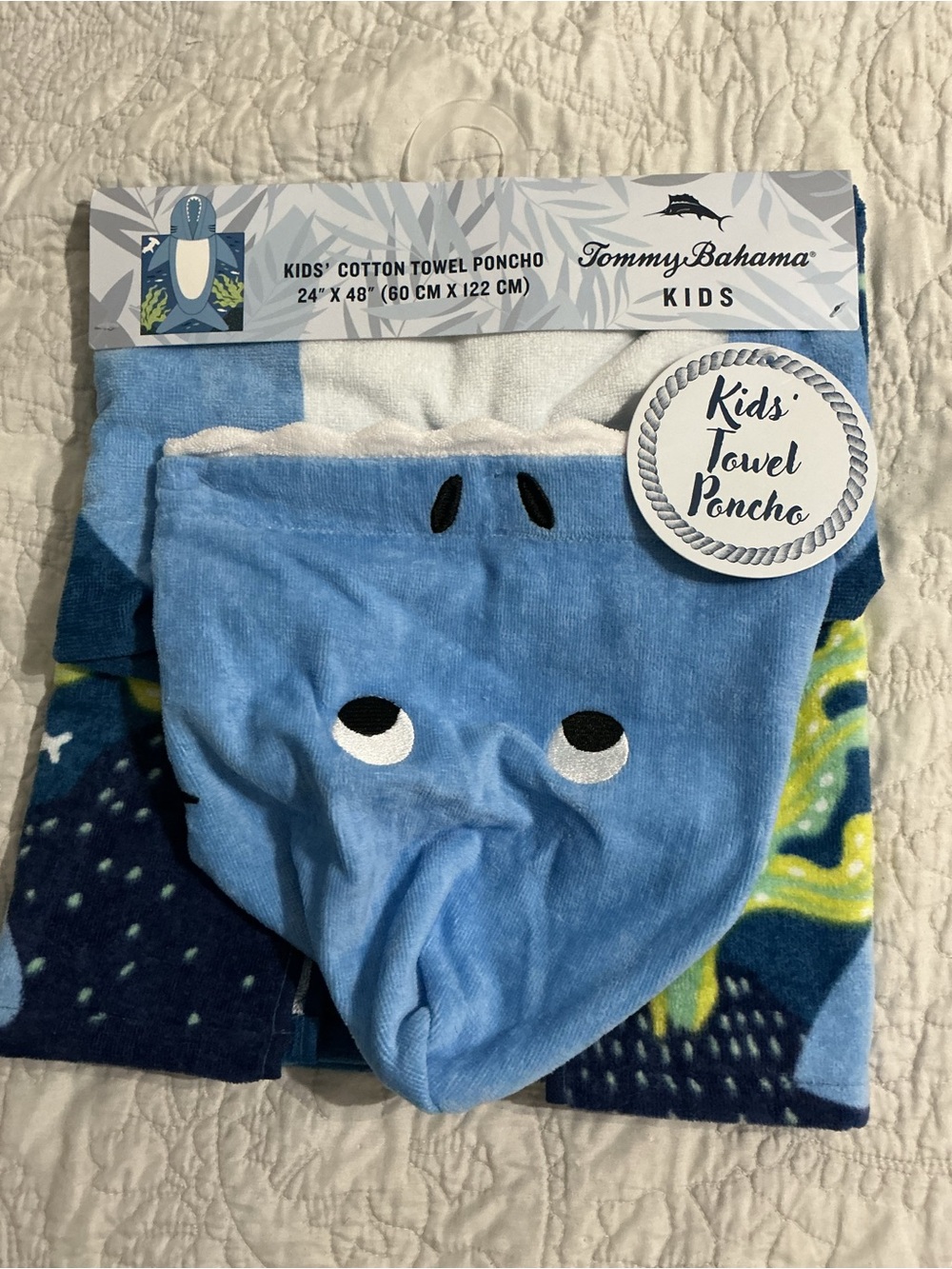 NWT Tommy Bahama Kids Shark Cotton Hooded Towel Poncho 24”x48”